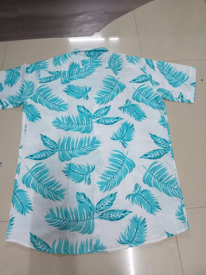 Men's Printed Half Sleeves Regular Collar Casual Shirt White & Light Green
