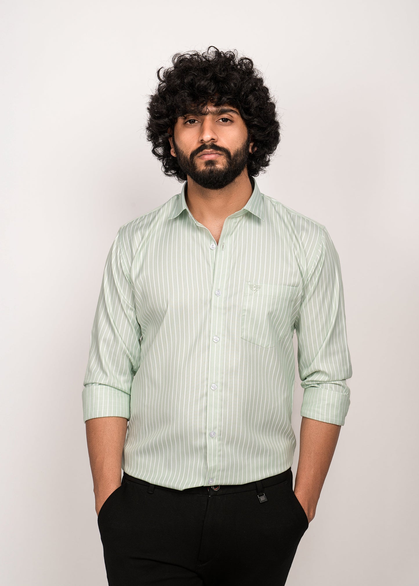 UrbanEdge Men’s Premium Pinstripe Light Green Shirt