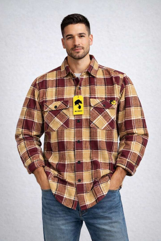 Premium Maroon & Mustard Checks shirt